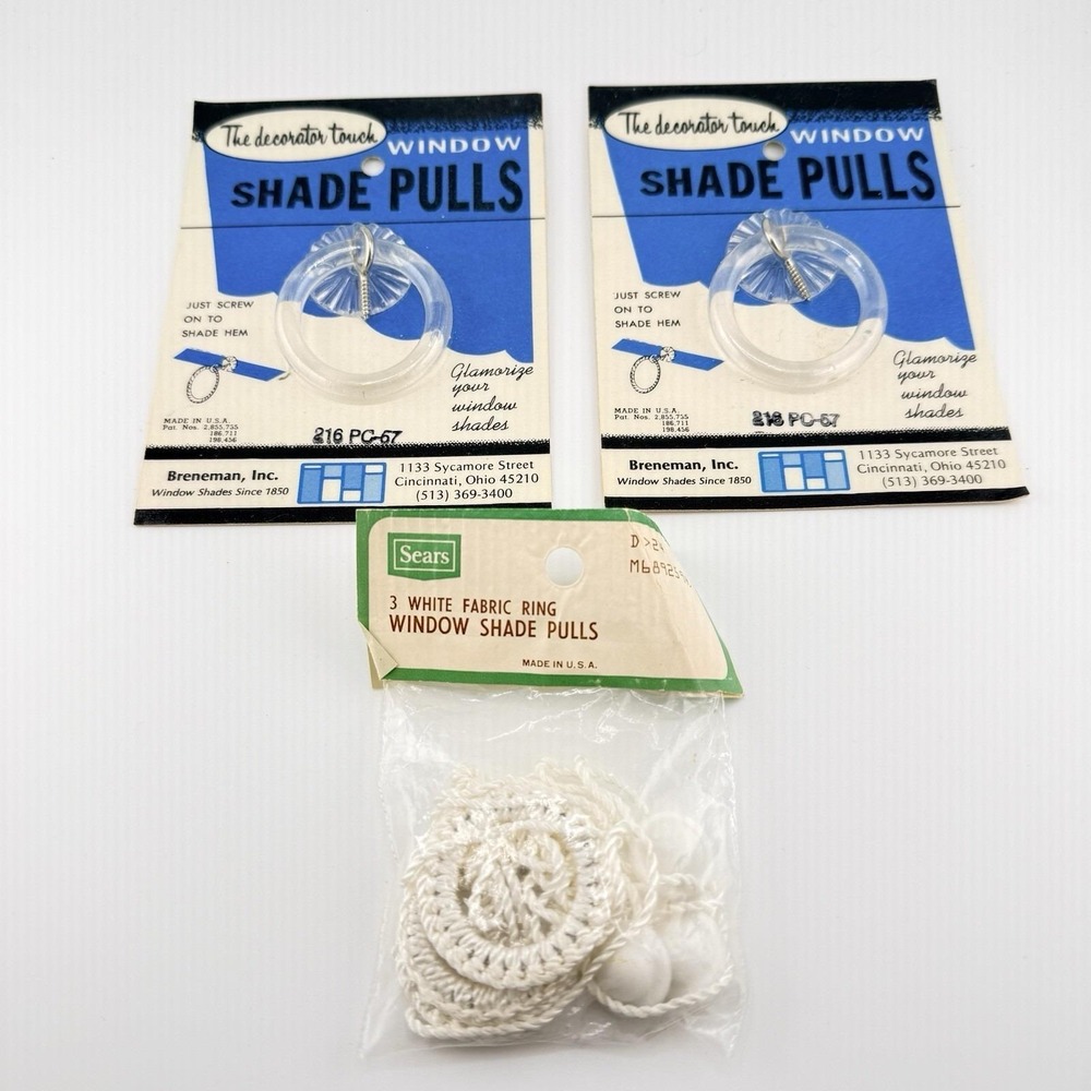 Lot Of 5 Vintage Shade Pulls Sears/Brennaman Crochet Rings And Clear Acrylic NOS